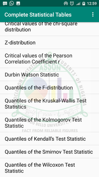 Complete Statistical Tables - عکس برنامه موبایلی اندروید