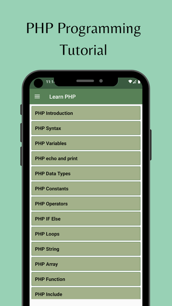 Learn PHP - عکس برنامه موبایلی اندروید