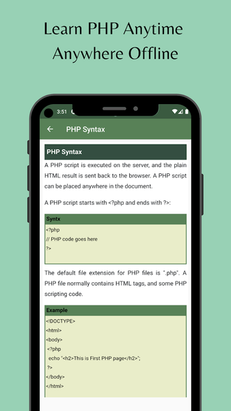 Learn PHP - عکس برنامه موبایلی اندروید