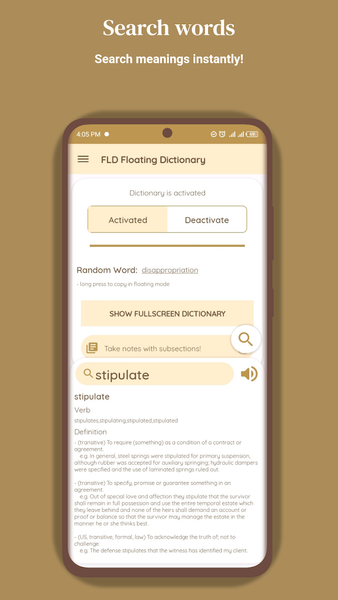 FLD Floating Dictionary - Image screenshot of android app