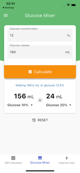 Dextrose Calc - GIR Calculator - Image screenshot of android app