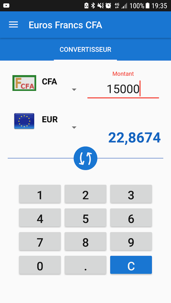 CFA Francs to Euros converter - عکس برنامه موبایلی اندروید