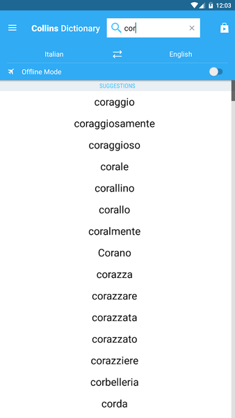 Collins Italian Dictionary - Image screenshot of android app