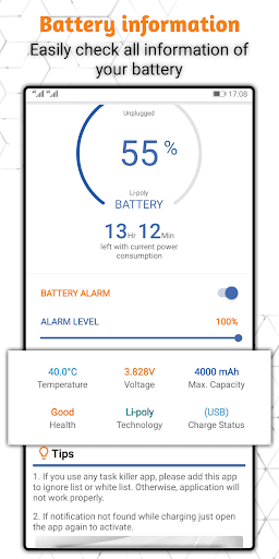 Battery 100% Alarm - عکس برنامه موبایلی اندروید