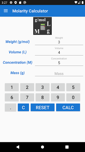 Molarity Calculator - عکس برنامه موبایلی اندروید