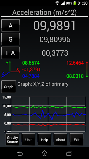 MRE Acceleration Meter - Image screenshot of android app