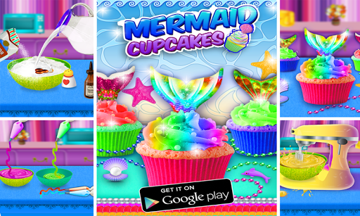 Mermaid Tail Cupcake Game! Trendy Desserts Chef - Gameplay image of android game