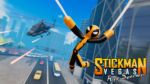 Flying Stickman Rope Hero Vice - Gameplay image of android game