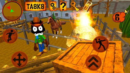 Cat Cowboy. Cartoon Neighbor Escape - Gameplay image of android game