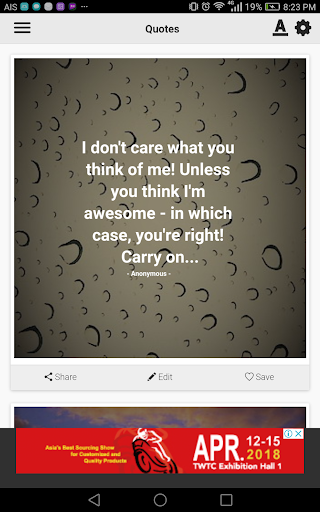 I Don't Care Quotes - Image screenshot of android app