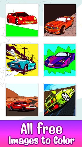 Super Cars Color by Number - Glitter, Crayon Pages - Image screenshot of android app