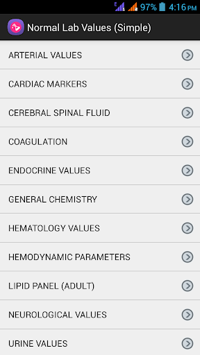 Normal Lab Values Reference - Image screenshot of android app