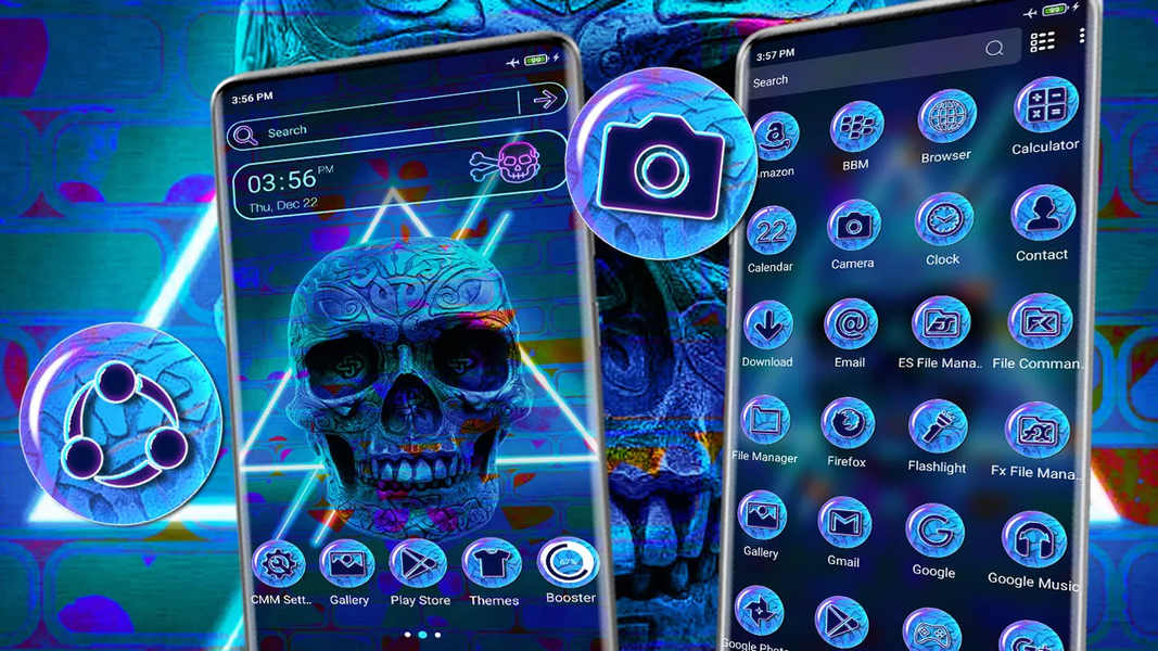 Blue Neon Skull Theme - عکس برنامه موبایلی اندروید