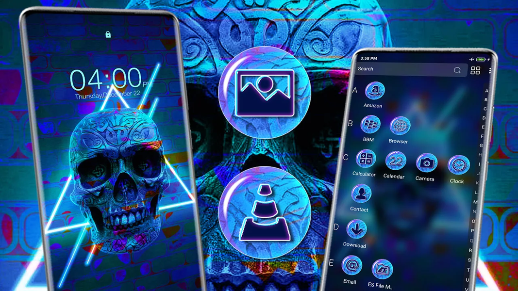 Blue Neon Skull Theme - عکس برنامه موبایلی اندروید