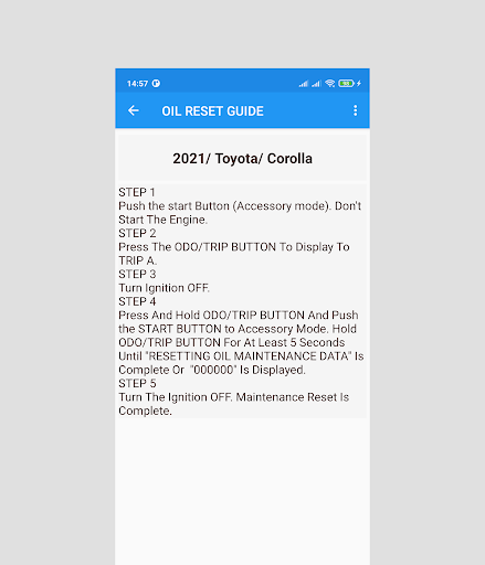 Reset Oil Service Guide Lite - عکس برنامه موبایلی اندروید