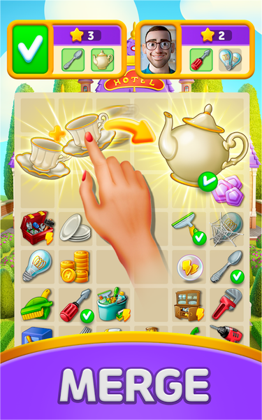 Merge Hotel : Makeover Design - Gameplay image of android game