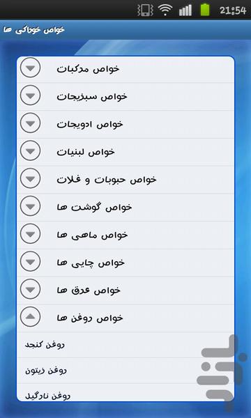 خواص خوراکی ها - Image screenshot of android app