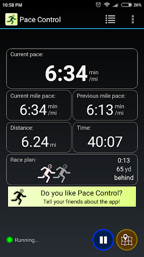 Pace Control - running pacer - عکس برنامه موبایلی اندروید