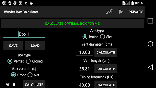 Woofer Box Calculator - Image screenshot of android app