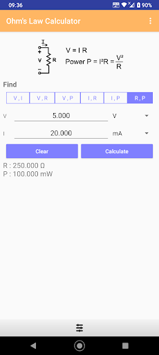 Ohm's Law Calculator - Image screenshot of android app