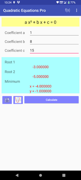 Quadratic equation - Image screenshot of android app