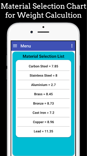 Fabrication Weight & Cost Calc - Image screenshot of android app