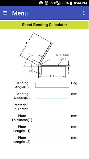 Sheet Bending Calculator - عکس برنامه موبایلی اندروید