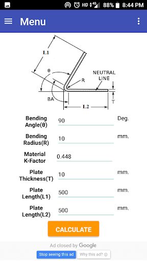 Sheet Bending Calculator - عکس برنامه موبایلی اندروید