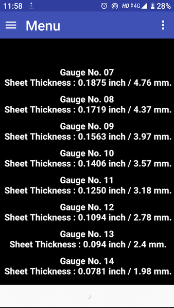 Sheet Metal Gauge Thickness - عکس برنامه موبایلی اندروید