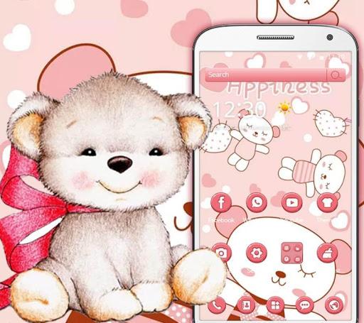 Pink Bear Cute Cartoon Theme - عکس برنامه موبایلی اندروید
