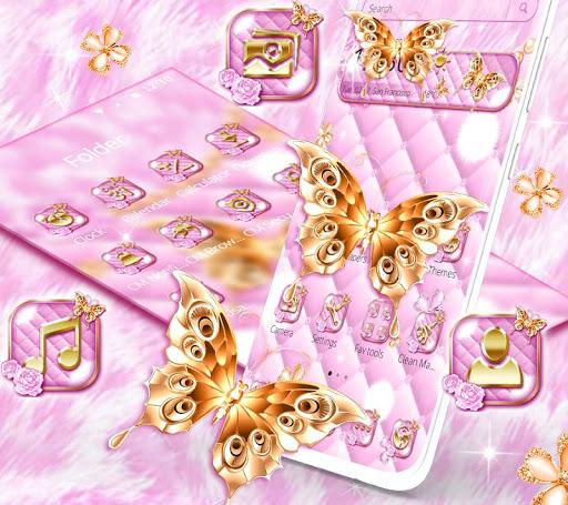 Pink Golden Pearl Butterfly Theme - Image screenshot of android app