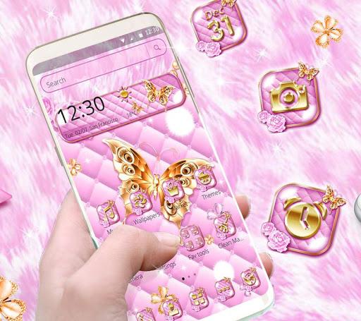 Pink Golden Pearl Butterfly Theme - Image screenshot of android app