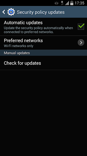 Samsung Security Policy Update - Image screenshot of android app
