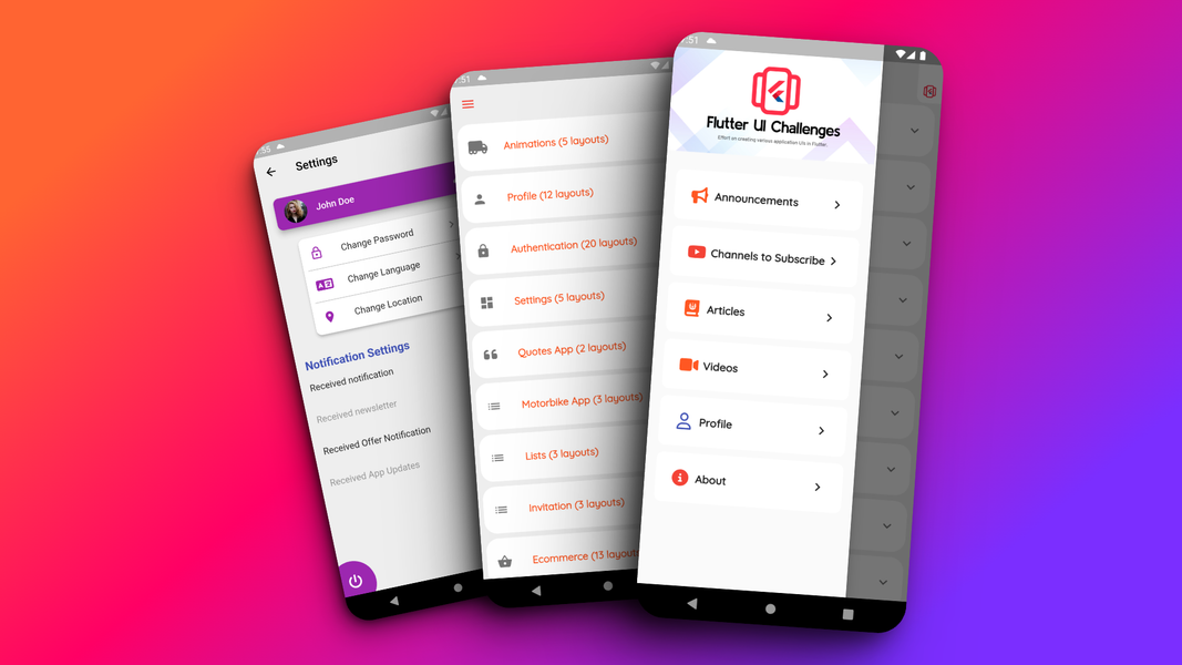 UI Challenges - Flutter - Image screenshot of android app