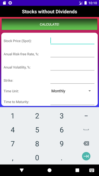 BSM Options Calculator - FREE - Image screenshot of android app