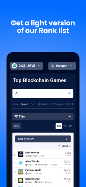 DappRadar: Web۳ NFT Portfolio - عکس برنامه موبایلی اندروید