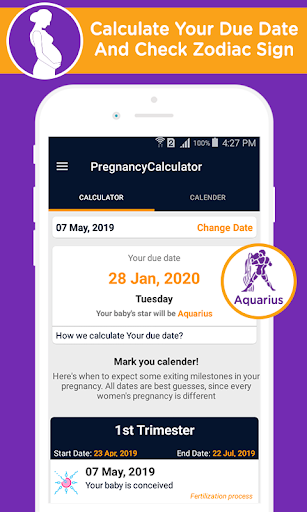 Pregnancy calculator and calendar, Due date - Image screenshot of android app