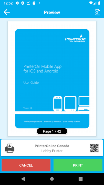 PrinterOn for AirWatch - Image screenshot of android app