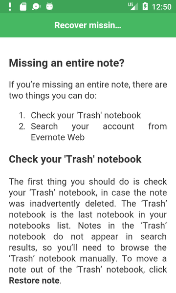 User Guide for Evernote - Image screenshot of android app