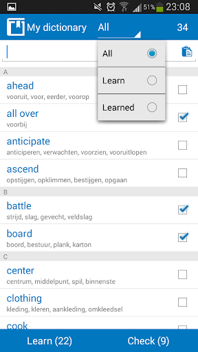 Dutch - English dictionary - عکس برنامه موبایلی اندروید
