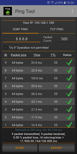 Ping: test high latency, delay - عکس برنامه موبایلی اندروید