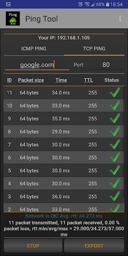 Ping: test high latency, delay - عکس برنامه موبایلی اندروید