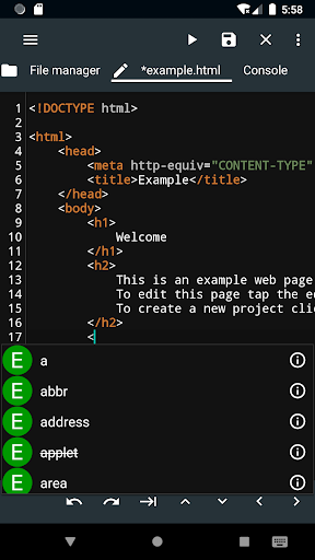 WebCode - html, css, js ide - عکس برنامه موبایلی اندروید