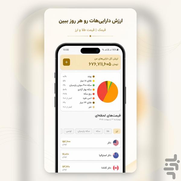 ‏‏‏‏قیمک | دارایی من، قیمت طلا و ارز - عکس برنامه موبایلی اندروید