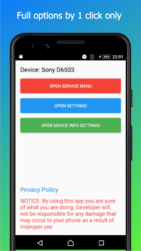 Service Menu for Sony Xperia - Image screenshot of android app