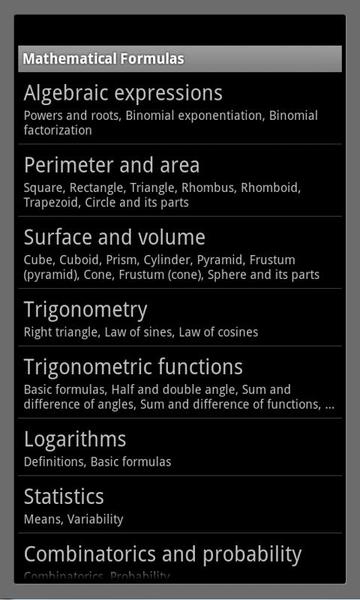 Mathematical Formulas - عکس برنامه موبایلی اندروید