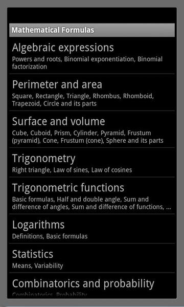 Mathematical Formulas - Image screenshot of android app