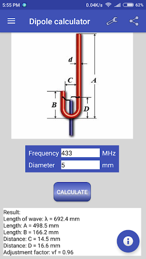 Dipole calculator - عکس برنامه موبایلی اندروید
