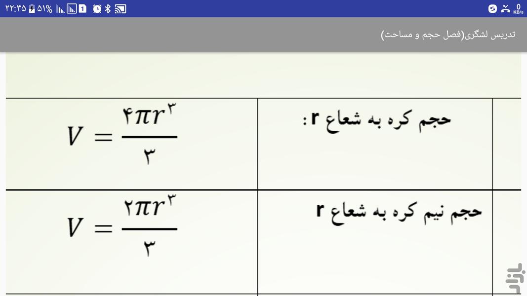 لشگری تیچ-ریاضی نهم حجم و مساحت - عکس برنامه موبایلی اندروید