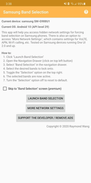 Samsung Band Selection - Image screenshot of android app